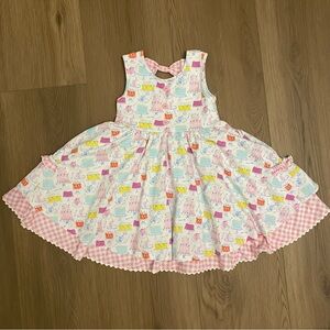 SweetHoney Multicolor Cake Print Dress with Pink Gingham accent Girl’s Size 5Y